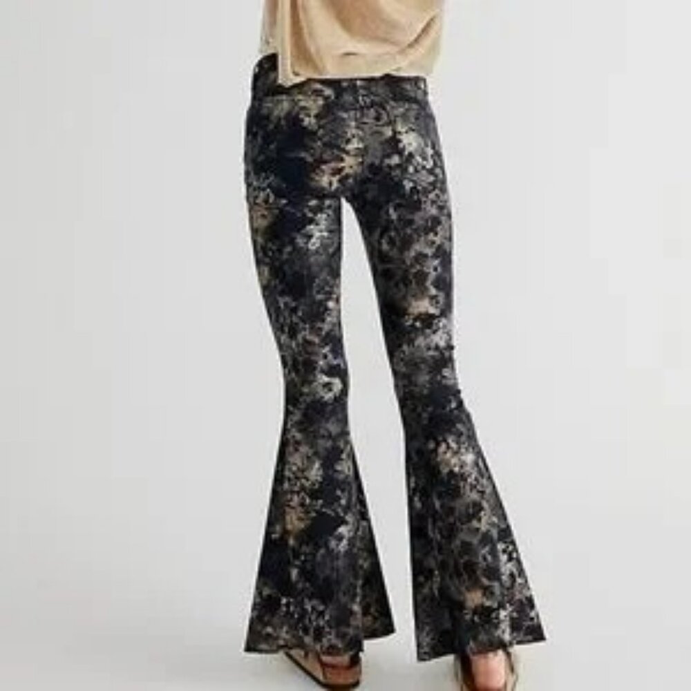 Free People retro Boho Inferno  (Floral Metallic) Flare  / Bell Bottom Jeans - Picture 4 of 16